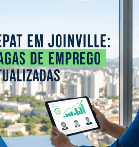 uma mulher, sorrindo em um escritório, representando o sucesso na busca por vagas no Cepat em Joinville.
