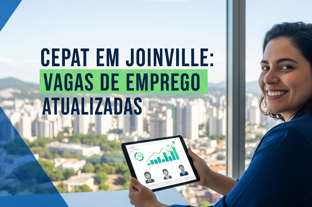 uma mulher, sorrindo em um escritório, representando o sucesso na busca por vagas no Cepat em Joinville.